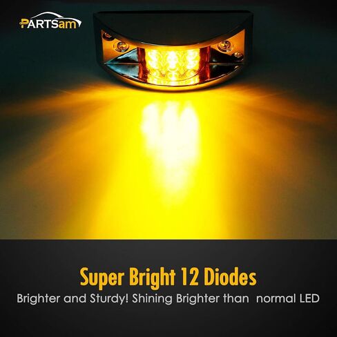 Partsam 2 قطعة مقطورة شاحنة كهرمان 12 LED أضواء تشغيل مختومة، غطاء بلاستيكي مطلي بالكروم in Saudi Arabia