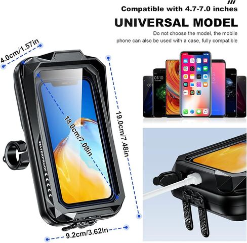 BKNOOU Bike Phone Mount Waterproof Bicycle & Motorcycle Phone Holder 360° Adjustable,Handlebar Cell Phone Mount with Sun Visor,Universal Phone Holder Suitable for 4.0"-6.7" Cellphones in Saudi Arabia