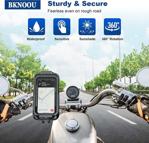 BKNOOU Bike Phone Mount Waterproof Bicycle & Motorcycle Phone Holder 360° Adjustable,Handlebar Cell Phone Mount with Sun Visor,Universal Phone Holder Suitable for 4.0"-6.7" Cellphones in Saudi Arabia