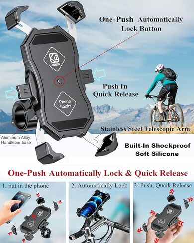BRCOVAN Motorcycle Phone Mount, Bike Phone Holder, with Aluminum Alloy Handlebar Mounting Base, One Hand Operation, ATV Bicycle Scooter Cell Phone Holder for 4''-6.9'' Mobile Phone in Saudi Arabia