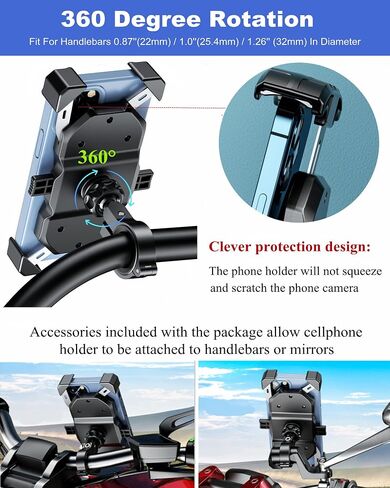 BRCOVAN Motorcycle Phone Mount, Bike Phone Holder, with Aluminum Alloy Handlebar Mounting Base, One Hand Operation, ATV Bicycle Scooter Cell Phone Holder for 4''-6.9'' Mobile Phone in Saudi Arabia