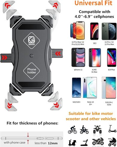 BRCOVAN Motorcycle Phone Mount, Bike Phone Holder, with Aluminum Alloy Handlebar Mounting Base, One Hand Operation, ATV Bicycle Scooter Cell Phone Holder for 4''-6.9'' Mobile Phone in Saudi Arabia