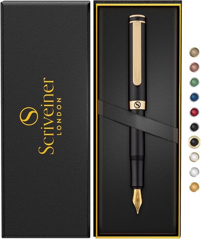 Scriveiner Gold Luxury Fountain Pen (Medium) - Award Winning - Heavy Pocket Pen, 22K Gold, German Nib & Converter, Nice Gift Pens for Men & Women in Saudi Arabia