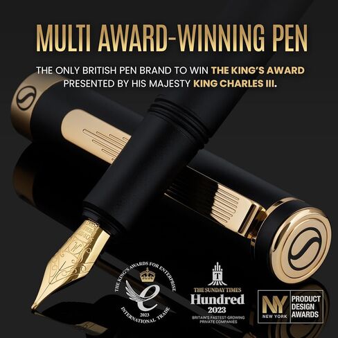 Scriveiner Gold Luxury Fountain Pen (Medium) - Award Winning - Heavy Pocket Pen, 22K Gold, German Nib & Converter, Nice Gift Pens for Men & Women in Saudi Arabia