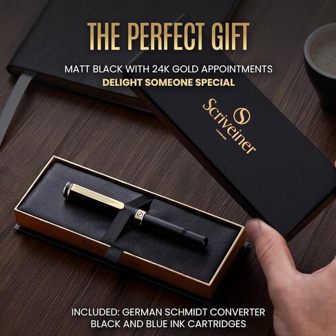 Scriveiner Gold Luxury Fountain Pen (Medium) - Award Winning - Heavy Pocket Pen, 22K Gold, German Nib & Converter, Nice Gift Pens for Men & Women in Saudi Arabia