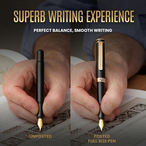Scriveiner Gold Luxury Fountain Pen (Medium) - Award Winning - Heavy Pocket Pen, 22K Gold, German Nib & Converter, Nice Gift Pens for Men & Women in Saudi Arabia
