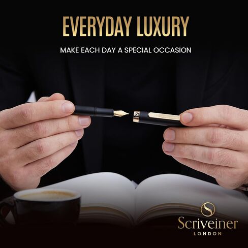 Scriveiner Gold Luxury Fountain Pen (Medium) - Award Winning - Heavy Pocket Pen, 22K Gold, German Nib & Converter, Nice Gift Pens for Men & Women in Saudi Arabia