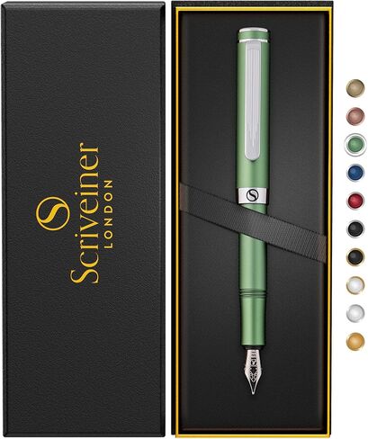 Scriveiner Gold Luxury Fountain Pen (Medium) - Award Winning - Heavy Pocket Pen, 22K Gold, German Nib & Converter, Nice Gift Pens for Men & Women in Saudi Arabia