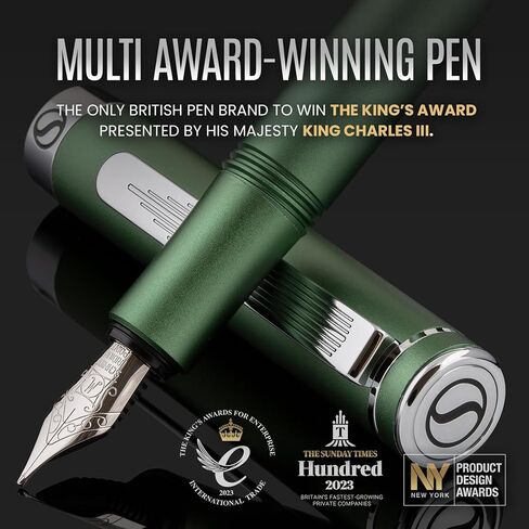 Scriveiner Gold Luxury Fountain Pen (Medium) - Award Winning - Heavy Pocket Pen, 22K Gold, German Nib & Converter, Nice Gift Pens for Men & Women in Saudi Arabia