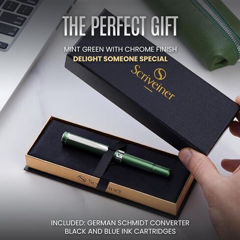 Scriveiner Gold Luxury Fountain Pen (Medium) - Award Winning - Heavy Pocket Pen, 22K Gold, German Nib & Converter, Nice Gift Pens for Men & Women in Saudi Arabia