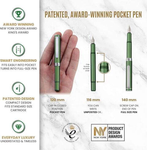 Scriveiner Gold Luxury Fountain Pen (Medium) - Award Winning - Heavy Pocket Pen, 22K Gold, German Nib & Converter, Nice Gift Pens for Men & Women in Saudi Arabia