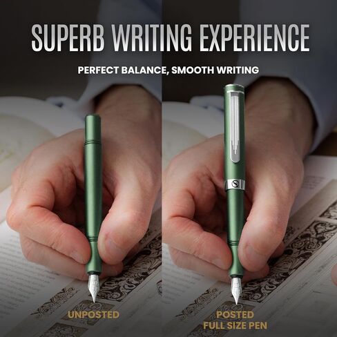 Scriveiner Gold Luxury Fountain Pen (Medium) - Award Winning - Heavy Pocket Pen, 22K Gold, German Nib & Converter, Nice Gift Pens for Men & Women in Saudi Arabia
