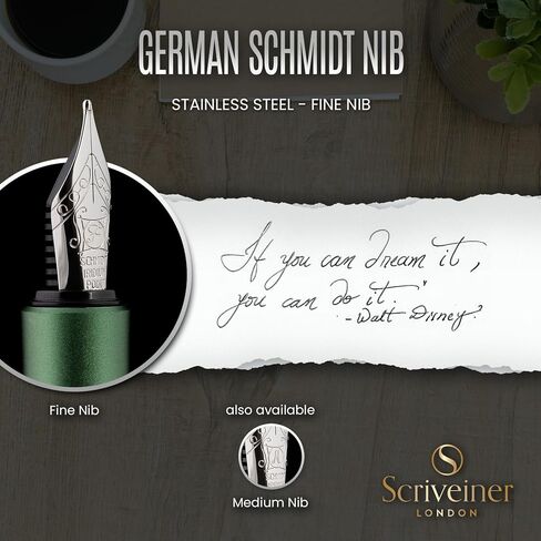 Scriveiner Gold Luxury Fountain Pen (Medium) - Award Winning - Heavy Pocket Pen, 22K Gold, German Nib & Converter, Nice Gift Pens for Men & Women in Saudi Arabia