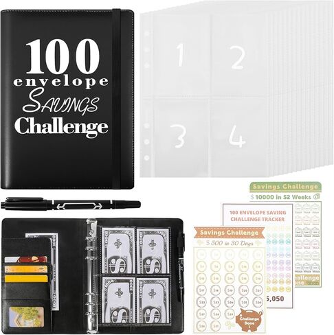 مجموعة أدوات تحدي المغلف المكونة من 100 ظرف، كتاب تحدي توفير المال مع مظاريف نقدية، هدايا عيد الأم لتوفير 5050/10000/500 دولار in Kuwait