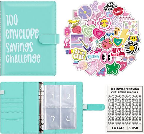 مجلد تحدي 100 ظرف، طريقة سهلة وممتعة لتوفير 5050 دولارًا أمريكيًا، كتاب مخطط الميزانية لمخطط الميزانية وتوفير المال (وردي) in Kuwait