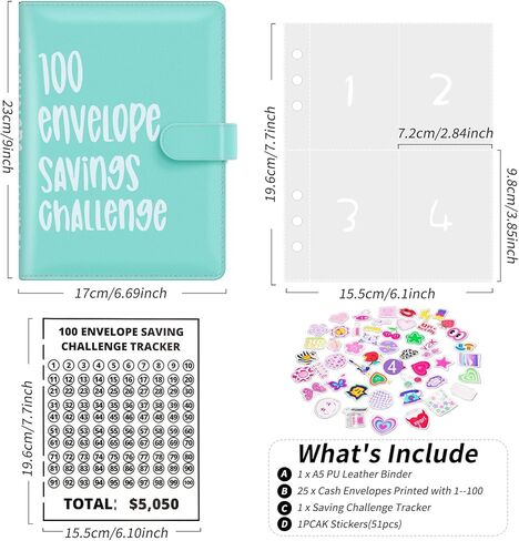 مجلد تحدي 100 ظرف، طريقة سهلة وممتعة لتوفير 5050 دولارًا أمريكيًا، كتاب مخطط الميزانية لمخطط الميزانية وتوفير المال (وردي) in Kuwait