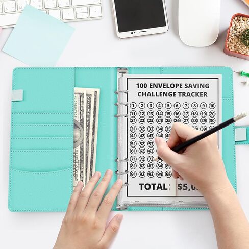 مجلد تحدي 100 ظرف، طريقة سهلة وممتعة لتوفير 5050 دولارًا أمريكيًا، كتاب مخطط الميزانية لمخطط الميزانية وتوفير المال (وردي) in Kuwait