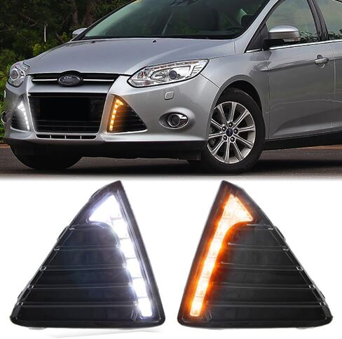 LED DRL for Ford Focus 2012 2013 2014 Daytime Running Light Fog Lamp Front Lower Bumper Grille Bezel with Turn Signal in Saudi Arabia