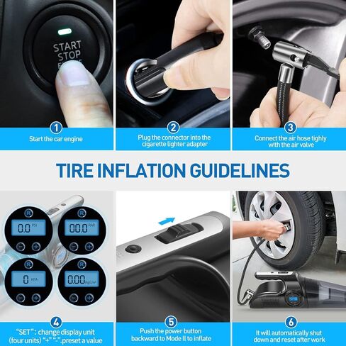 Car Vacuum Cleaner 4 in 1 Multipurpose Portable with Digital Air Compressor Pump, DC 12V Tire Inflator for Cars, High Power Car Vacuum with LED Light, Wet & Dry Vacuum, 13 FT Cord & Bag in Saudi Arabia