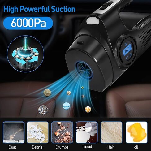 Car Vacuum Cleaner 4 in 1 Multipurpose Portable with Digital Air Compressor Pump, DC 12V Tire Inflator for Cars, High Power Car Vacuum with LED Light, Wet & Dry Vacuum, 13 FT Cord & Bag in Saudi Arabia