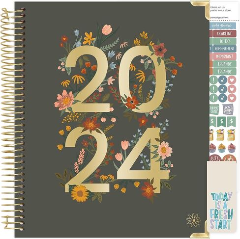 مخططات بلوم اليومية 2024 غلاف فني لأهداف السنة التقويمية ومخطط الرؤية (يناير 2024 - ديسمبر 2024) - منظم جدول أعمال عرض العمود الشهري/الأسبوعي - 7.5 بوصة × 9 بوصة - تجريدي ترابي، أخضر in Saudi Arabia