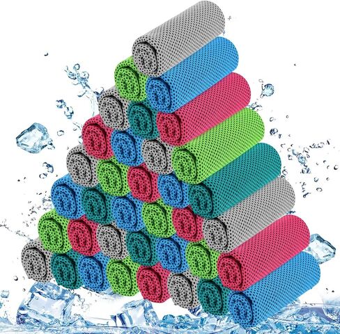 BBTO 32 x 12 Inch Microfiber Ice Towel, Cooling Cold Towel for Neck and Face Breathable Chilly Towel for Yoga, Sport, Gym, Workout, Camping and More Activities(Bright Colors, 50 Pack) in Saudi Arabia
