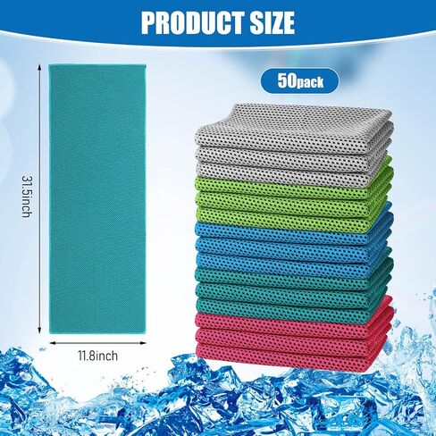 BBTO 32 x 12 Inch Microfiber Ice Towel, Cooling Cold Towel for Neck and Face Breathable Chilly Towel for Yoga, Sport, Gym, Workout, Camping and More Activities(Bright Colors, 50 Pack) in Saudi Arabia