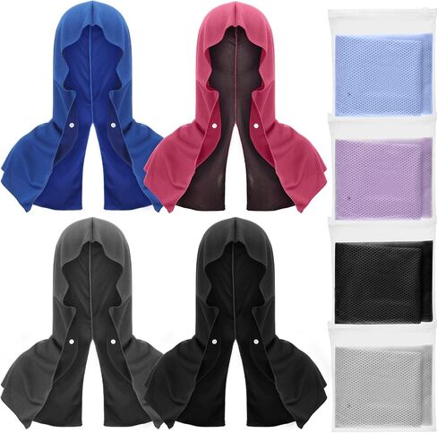 4 Pcs Cooling Hoodie Towel for Men Women Quick Drying Absorbent Cooling Towels for Neck and Face UV Protection Cooling Neck Wraps for Yoga Sport Running Workout Gym Camping in Saudi Arabia