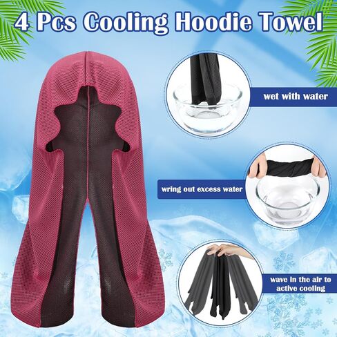 4 Pcs Cooling Hoodie Towel for Men Women Quick Drying Absorbent Cooling Towels for Neck and Face UV Protection Cooling Neck Wraps for Yoga Sport Running Workout Gym Camping in Saudi Arabia