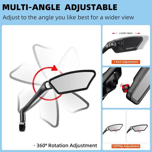 ROCKBROS Newest Bike Mirrors Handlebar Mount Rearview Mirror HD Blast-Resistant All-round Angle Adjustable Retractable Bicycle Mirror for E-bike （21-26mm Handlebar） in Saudi Arabia