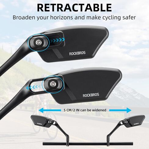 ROCKBROS Newest Bike Mirrors Handlebar Mount Rearview Mirror HD Blast-Resistant All-round Angle Adjustable Retractable Bicycle Mirror for E-bike （21-26mm Handlebar） in Saudi Arabia