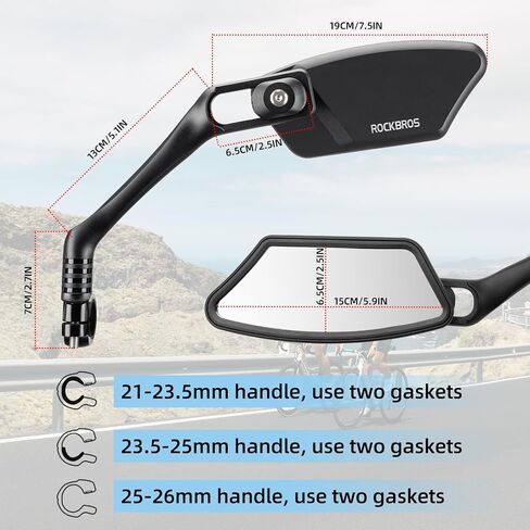 ROCKBROS Newest Bike Mirrors Handlebar Mount Rearview Mirror HD Blast-Resistant All-round Angle Adjustable Retractable Bicycle Mirror for E-bike （21-26mm Handlebar） in Saudi Arabia