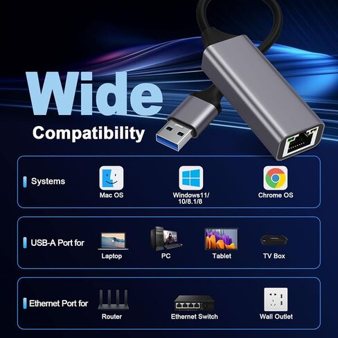USB to Ethernet Adapter,USB 3.0 to 100/1000 Gigabit Ethernet LAN Network Adapter,Driver Free RJ45 Internet Adapter Compatible with MacBook,Surface,Notebook Laptop PC with Windows 7/8/10, XP, Vista,Mac in Saudi Arabia