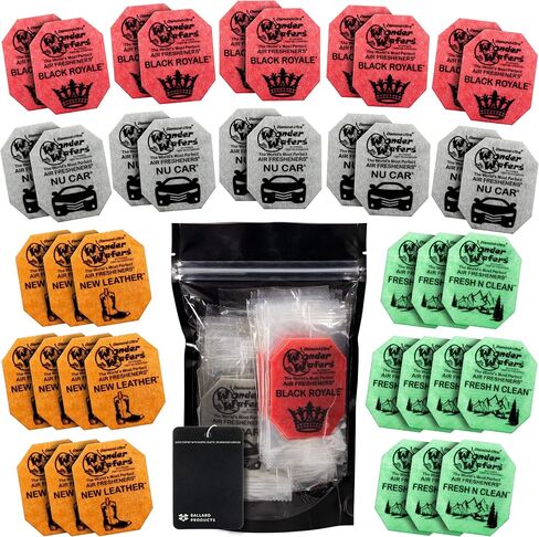 Wonder Wafers Car Air Freshener Pack of 40-4 Wonder Wafer Scents - Fresh N Clean, Black Royale, New Leather, and NU Car - 10 Wafers of Each - Bundle with Ballard Products Air Freshener in Saudi Arabia