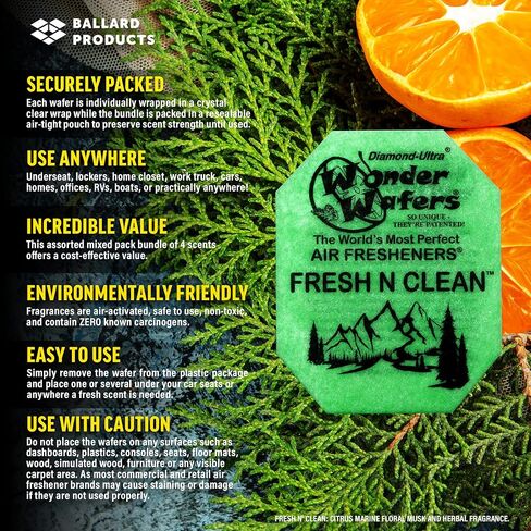 Wonder Wafers Car Air Freshener Pack of 40-4 Wonder Wafer Scents - Fresh N Clean, Black Royale, New Leather, and NU Car - 10 Wafers of Each - Bundle with Ballard Products Air Freshener in Saudi Arabia