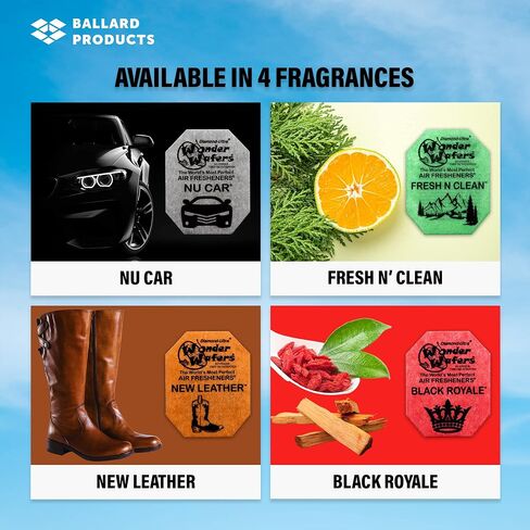 Wonder Wafers Car Air Freshener Pack of 40-4 Wonder Wafer Scents - Fresh N Clean, Black Royale, New Leather, and NU Car - 10 Wafers of Each - Bundle with Ballard Products Air Freshener in Saudi Arabia