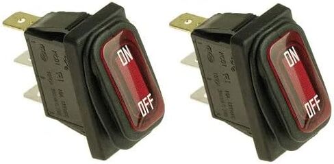 مفتاح تشغيل/إيقاف تشغيل ماكينة الحلاقة (عبوتان) - مفتاح تشغيل وإيقاف مضيء باللون الأحمر KCD1 لشفرات الحلاقة E100، E200، E300، Crazy Cart، GF، Drifter، Dune Buggy - حذاء مطاطي مقاوم للماء شديد التحمل 3 دبابيس تشغيل وإيقاف in Kuwait