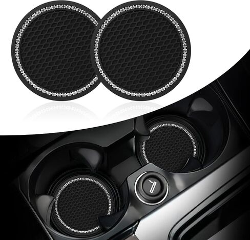 Car Cup Holder Coaster, 2 Pack Bling Crystal Rhinestone Car Interior, Car Cup Holder Insert Coaste, Silicone Anti Slip Cup Mat … in Saudi Arabia