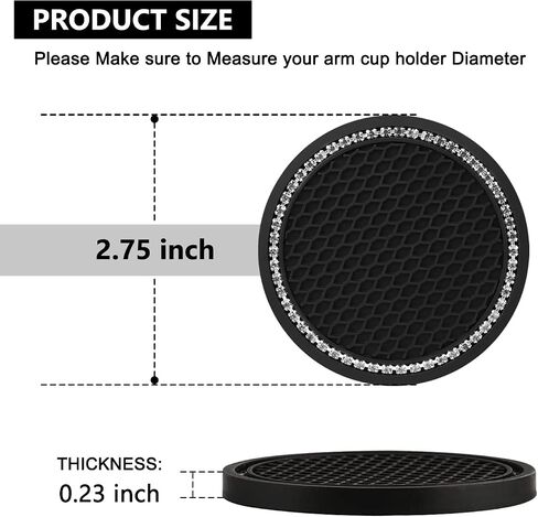 Car Cup Holder Coaster, 2 Pack Bling Crystal Rhinestone Car Interior, Car Cup Holder Insert Coaste, Silicone Anti Slip Cup Mat … in Saudi Arabia