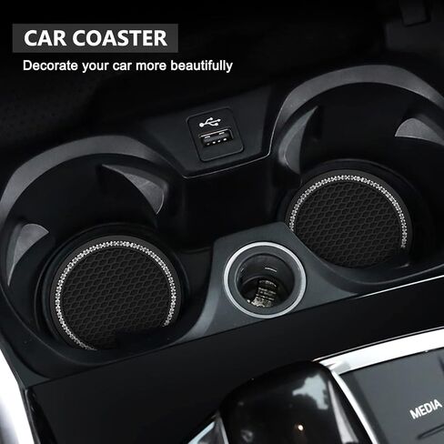 Car Cup Holder Coaster, 2 Pack Bling Crystal Rhinestone Car Interior, Car Cup Holder Insert Coaste, Silicone Anti Slip Cup Mat … in Saudi Arabia