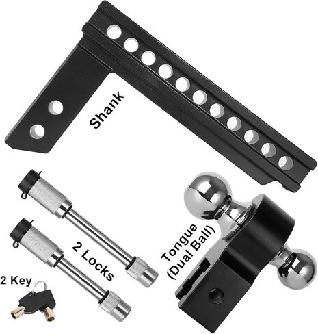 Adjustable Trailer Hitches Fits 2-Inch Receiver, 8-Inch Drop/Rise Aluminum Drop Hitch 12,500 GTW, 2" and 2-5/16" Stainless Steel Tow Balls, Aluminum Tow Hitch with Double Anti-Theft Pins Locks in Saudi Arabia