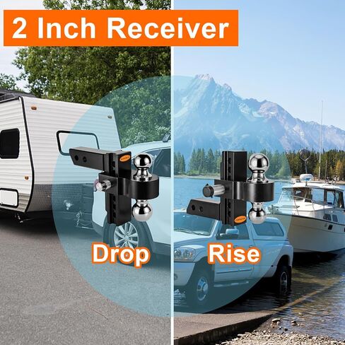 Adjustable Trailer Hitches Fits 2-Inch Receiver, 8-Inch Drop/Rise Aluminum Drop Hitch 12,500 GTW, 2" and 2-5/16" Stainless Steel Tow Balls, Aluminum Tow Hitch with Double Anti-Theft Pins Locks in Saudi Arabia