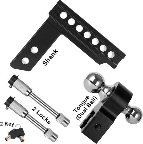 Adjustable Trailer Hitches Fits 2-Inch Receiver, 8-Inch Drop/Rise Aluminum Drop Hitch 12,500 GTW, 2" and 2-5/16" Stainless Steel Tow Balls, Aluminum Tow Hitch with Double Anti-Theft Pins Locks in Saudi Arabia