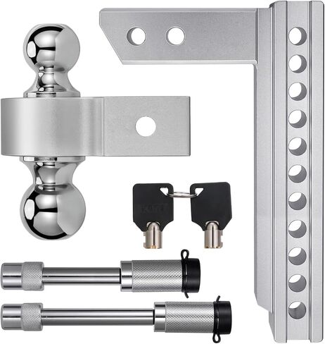 Adjustable Trailer Hitches Fits 2-Inch Receiver, 8-Inch Drop/Rise Aluminum Drop Hitch 12,500 GTW, 2" and 2-5/16" Stainless Steel Tow Balls, Aluminum Tow Hitch with Double Anti-Theft Pins Locks in Saudi Arabia