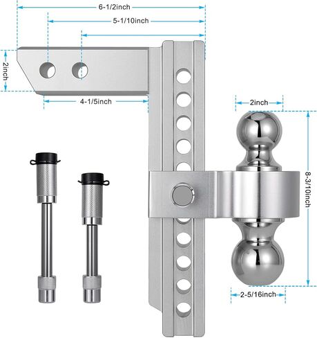 Adjustable Trailer Hitches Fits 2-Inch Receiver, 8-Inch Drop/Rise Aluminum Drop Hitch 12,500 GTW, 2" and 2-5/16" Stainless Steel Tow Balls, Aluminum Tow Hitch with Double Anti-Theft Pins Locks in Saudi Arabia