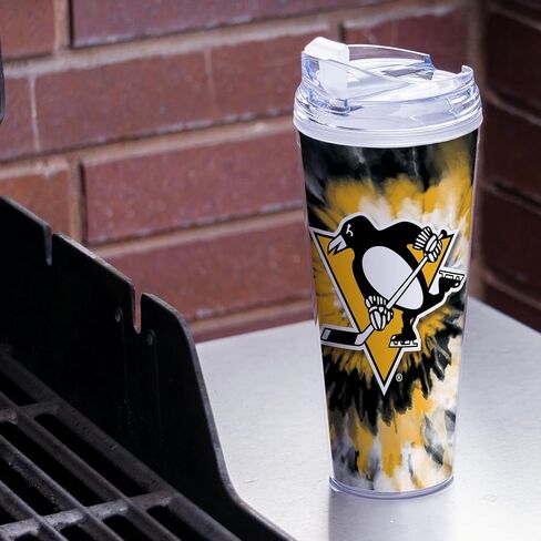 Rico Industries NHL Hockey Pittsburgh Penguins Team Color Tie Dye 24oz Metallic Acrylic Tumbler with Hinged Lid, Officially Licensed Double Wall Tumbler with Straw in Saudi Arabia