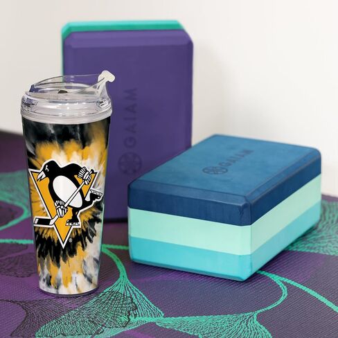 Rico Industries NHL Hockey Pittsburgh Penguins Team Color Tie Dye 24oz Metallic Acrylic Tumbler with Hinged Lid, Officially Licensed Double Wall Tumbler with Straw in Saudi Arabia
