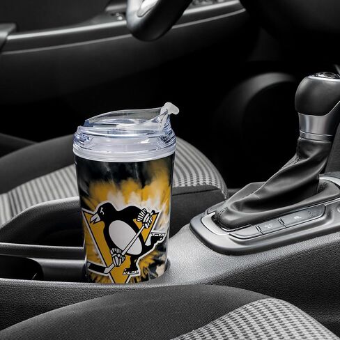Rico Industries NHL Hockey Pittsburgh Penguins Team Color Tie Dye 24oz Metallic Acrylic Tumbler with Hinged Lid, Officially Licensed Double Wall Tumbler with Straw in Saudi Arabia