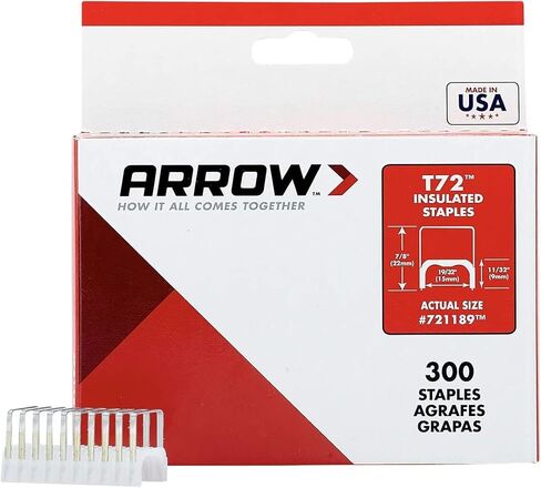 Arrow 721189 T72 Heavy Duty Steel Insulated Staples for Installing Cable/Wiring, 11/32-Inch Leg Length, 19/32-Inch Crown, 300-Pack in Saudi Arabia