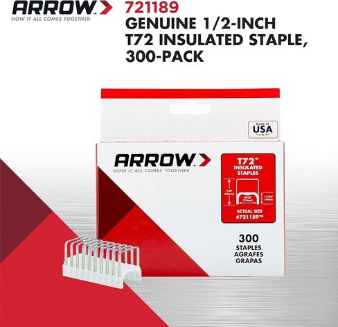 Arrow 721189 T72 Heavy Duty Steel Insulated Staples for Installing Cable/Wiring, 11/32-Inch Leg Length, 19/32-Inch Crown, 300-Pack in Saudi Arabia